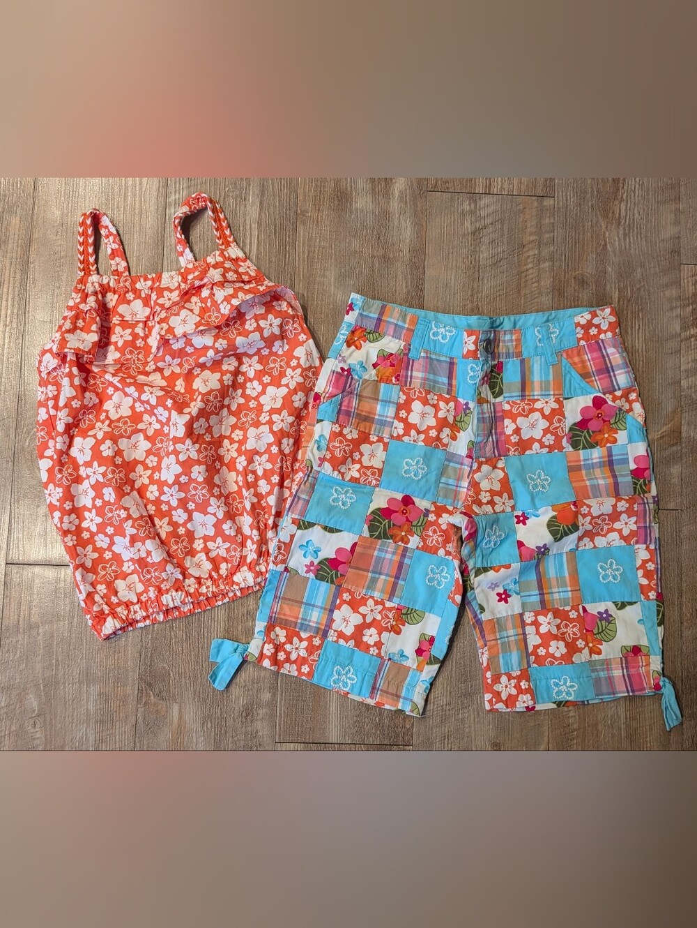 New Girls 2 Piece Cotton Top & Patchwork Long Shorts. Gymboree Sz 8